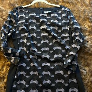 Reiss Black and Silver Geometric Long Sleeve Dress